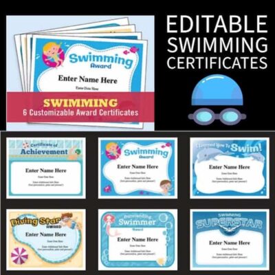 Awesome swimming certificates - editable.