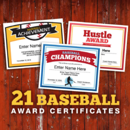 Editable baseball award certificates.